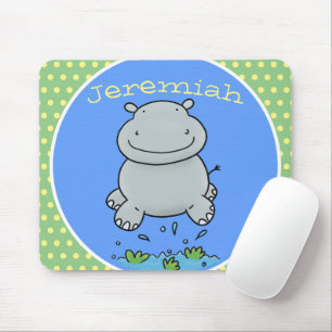 Niedliche Hippo Springen Cartoon-Abbildung Mousepad