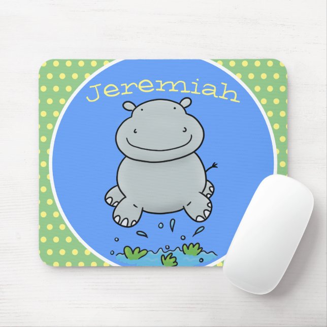 Niedliche Hippo Springen Cartoon-Abbildung Mousepad (Mit Mouse)