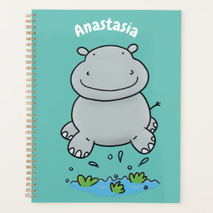 Niedliche Hippo Springen Cartoon-Abbildung Planer