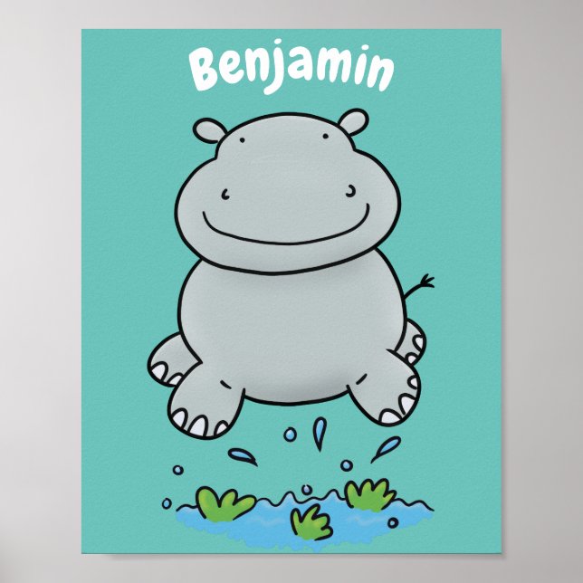 Niedliche Hippo Springen Cartoon-Abbildung Poster (Vorne)