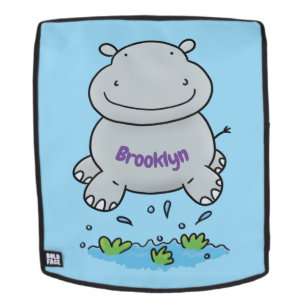 Niedliche Hippo Springen Cartoon-Abbildung Rucksack