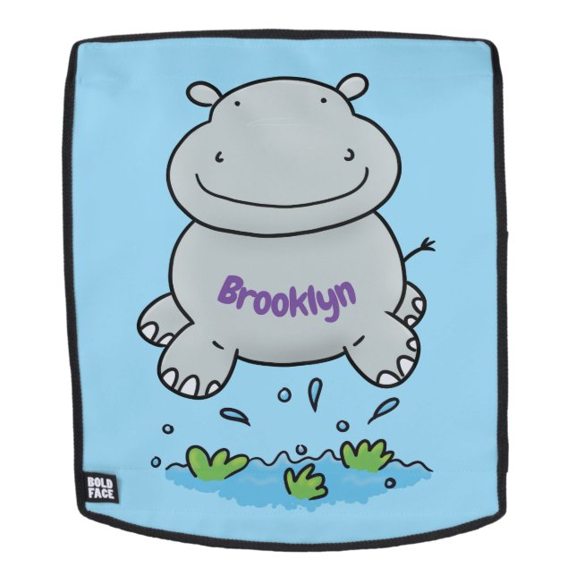 Niedliche Hippo Springen Cartoon-Abbildung Rucksack (Abnehmbare Front)