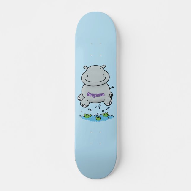 Niedliche Hippo Springen Cartoon-Abbildung Skateboard (Vorne)