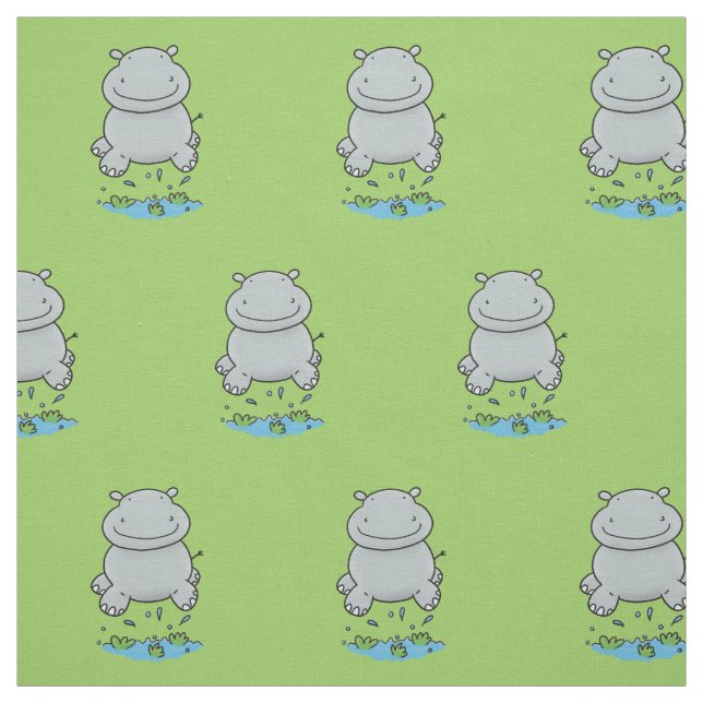 Niedliche Hippo Springen Cartoon-Abbildung Stoff (Muster)