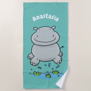 Niedliche Hippo Springen Cartoon-Abbildung Strandtuch