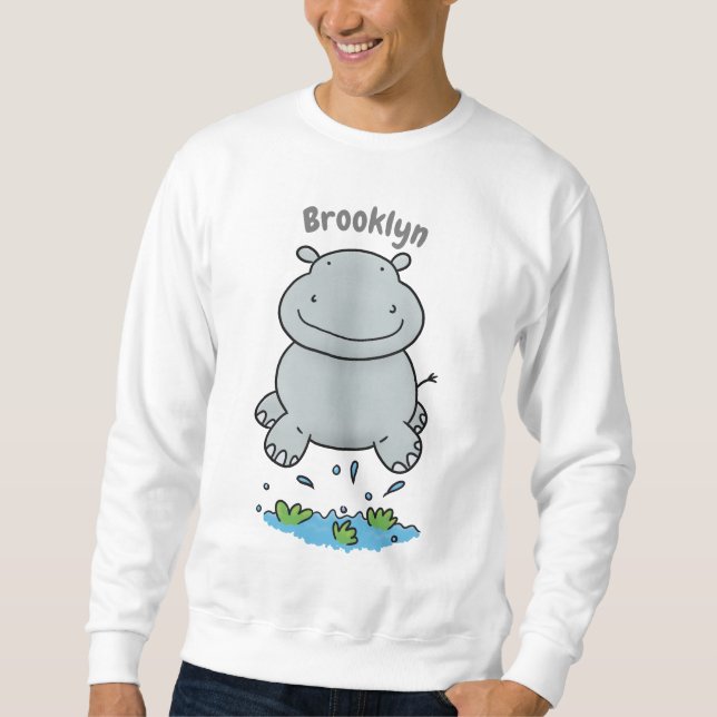 Niedliche Hippo Springen Cartoon-Abbildung Sweatshirt (Vorderseite)