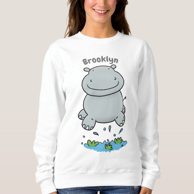 Niedliche Hippo Springen Cartoon-Abbildung Sweatshirt (Vorderseite)