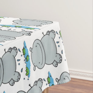 Niedliche Hippo Springen Cartoon-Abbildung Tischdecke