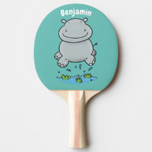Niedliche Hippo Springen Cartoon-Abbildung Tischtennis Schläger