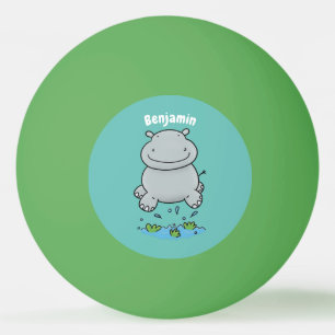 Niedliche Hippo Springen Cartoon-Abbildung Tischtennisball