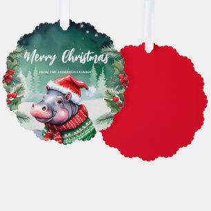 Niedliche HIPPO Weihnachten Weihnachtsfeiertag Fam Ornament Karte