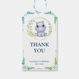 Niedliche Hippopotamus Blume Wreath Geburtstag Vie Geschenkanhänger