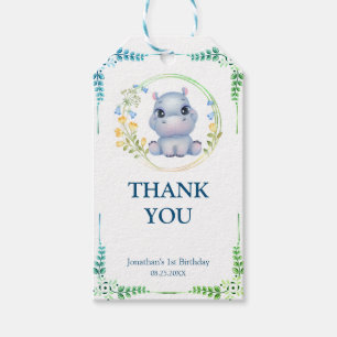 Niedliche Hippopotamus Blume Wreath Geburtstag Vie Geschenkanhänger