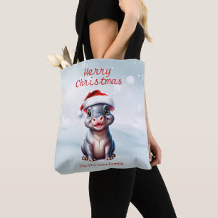 Niedliche Hippopotamus Weihnachtsmannmütze Schnee
