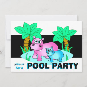 Niedliche Hippos Pool-Party Einladung