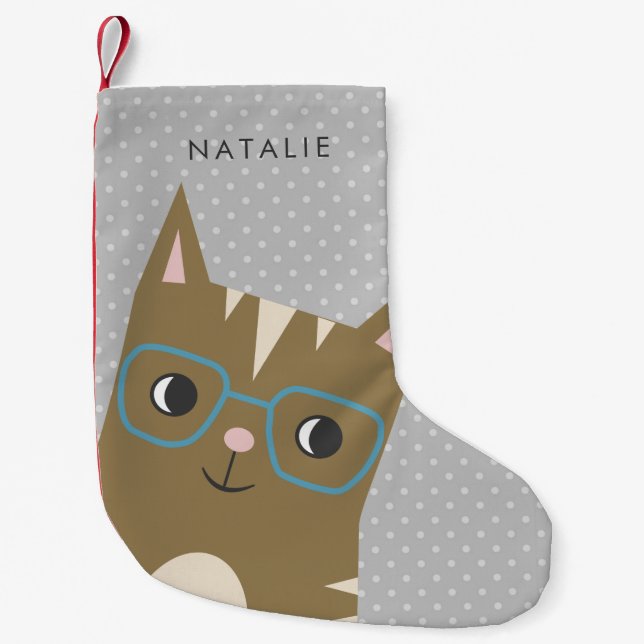 Niedliche Hipster-Katzen-Illustration | addieren Kleiner Weihnachtsstrumpf (Vorderseite)