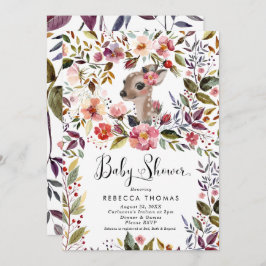 niedliche Hirsche- und Blumendusche Einladung