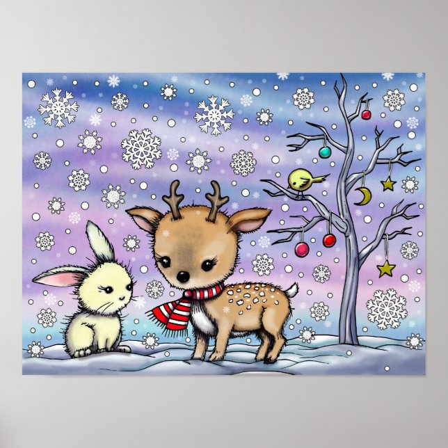 Niedliche Hirsche und Illustrierte Bunny Art Poster (Vorne)