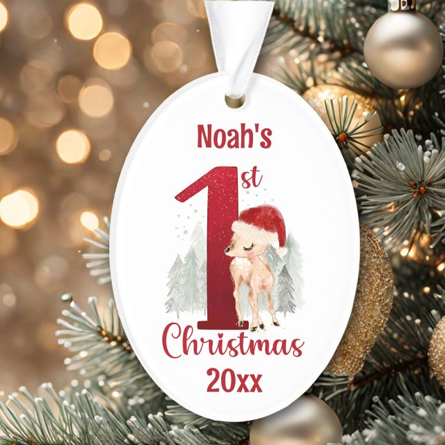 Niedliche Hirsche Weihnachtsmannmütze Erstes Weihn Ornament (Cute Deer Santa Hat First Christmas Ornament)