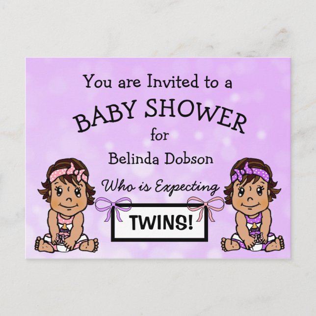 Niedliche HIspanic Twin Girls Baby Shower Einladun Postkarte (Vorderseite)