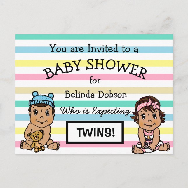 Niedliche Hispanic Twins Baby Dusche Einladungen (Vorderseite)
