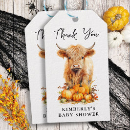 Niedliche Hochlandkuh Herbst Pumpkins Kinderdusche Geschenkanhänger