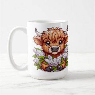 Niedliche Hochlandkuh-Holding Lilacs Kaffeetasse