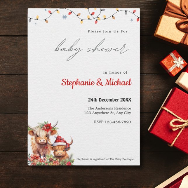 Niedliche Hochlandkuh & Kalf Weihnachtsdusche Einladung (Von Creator hochgeladen)