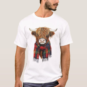 Niedliche Hochlandkuh mit Buffalo Karierte Scarf-F T-Shirt