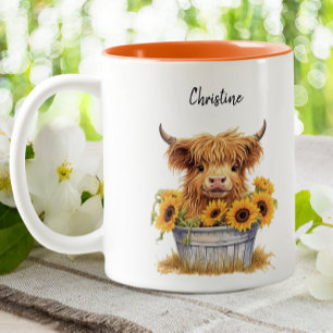Niedliche Hochlandkuh Sonnenblumen Zweifarbige Tasse