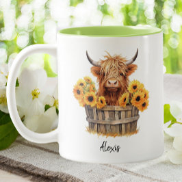 Niedliche Hochlandkuh Sonnenblumen Zweifarbige Tasse