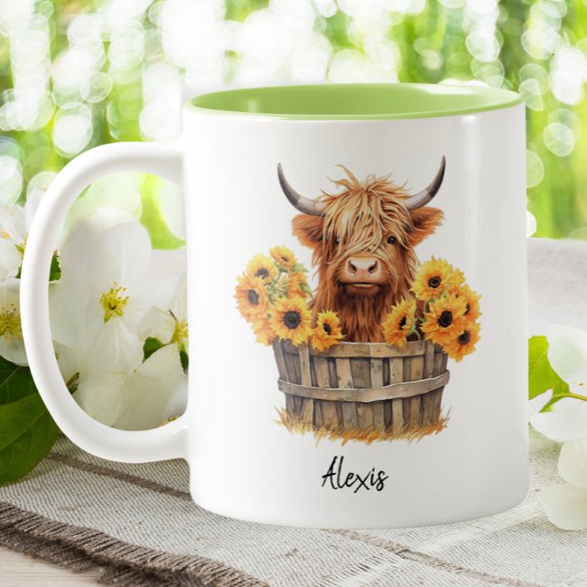 Niedliche Hochlandkuh Sonnenblumen Zweifarbige Tasse (Von Creator hochgeladen)