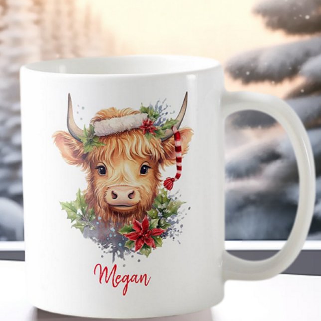 Niedliche Hochlandkuh Weihnachtsfeiertage Weihnach Kaffeetasse (Von Creator hochgeladen)