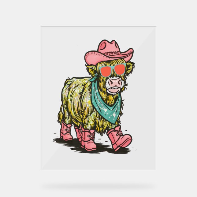 Niedliche Hochlandkuh, Western Acrylschild (Vorderseite)