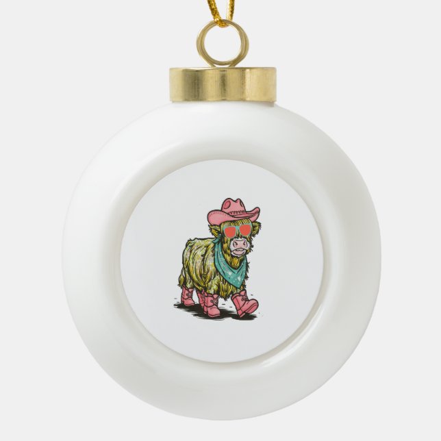 Niedliche Hochlandkuh, Western Keramik Kugel-Ornament (Vorderseite)
