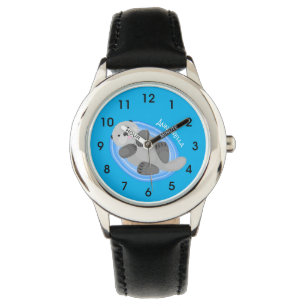 Niedliche Hochseeotter-Blauer Cartoon-Illustration Armbanduhr