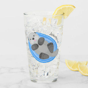 Niedliche Hochseeotter-Blauer Cartoon-Illustration Glas