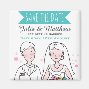 Niedliche Hochzeit Couple Doodle Save the Date nac Magnet