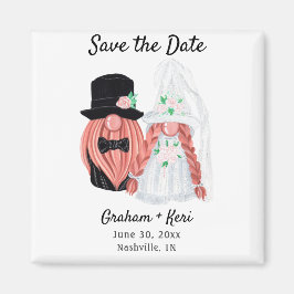 Niedliche Hochzeit Gnome Couple Save the Date Magnet