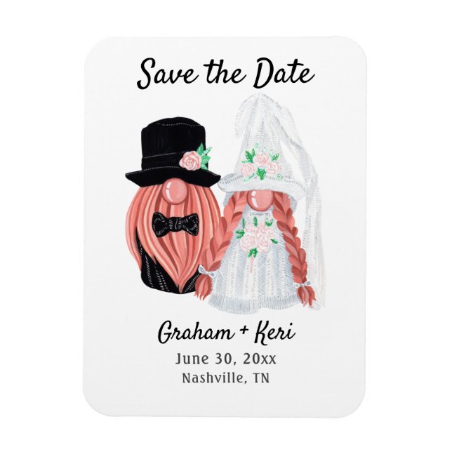 Niedliche Hochzeit Gnome Couple Save the Date Magnet (Vertikal)