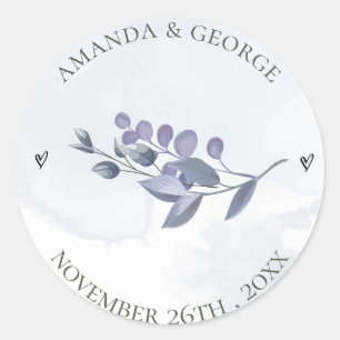 Niedliche Hochzeit mit blauer Wasserfarbe Runder Aufkleber