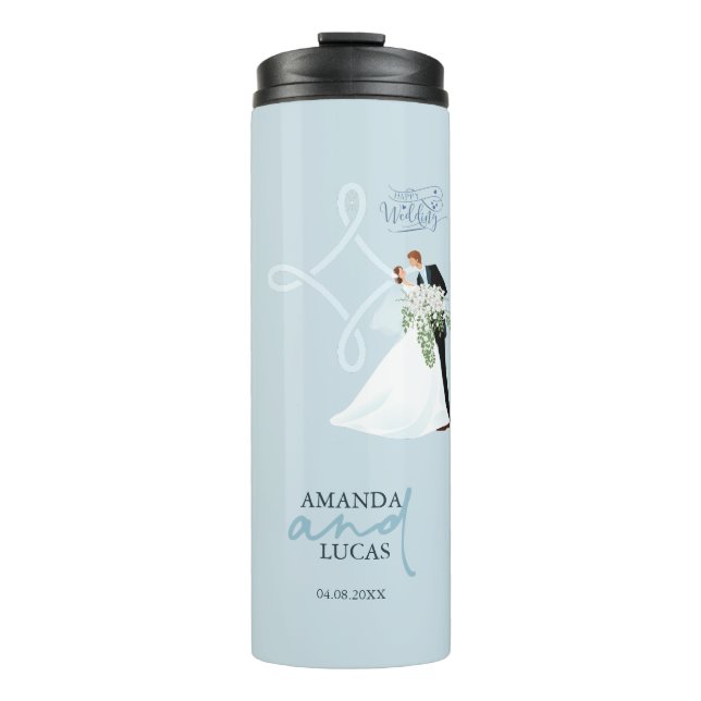 Niedliche Hochzeit mit Light Blue Illustration Thermosbecher (Vorderseite)