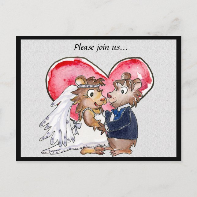 Niedliche Hochzeit mit rotem Herzen Speichern Sie  Ankündigungspostkarte (Vorderseite)