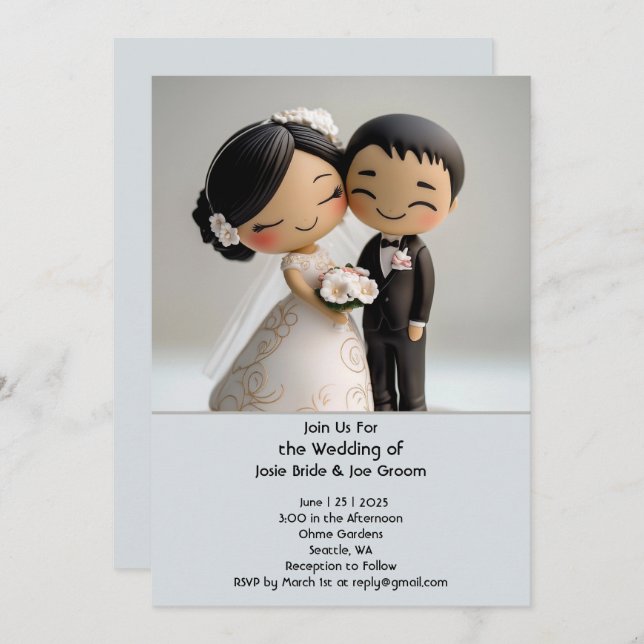 Niedliche Hochzeitseinladung zur asiatischen Liebe Einladung (Vorne/Hinten)