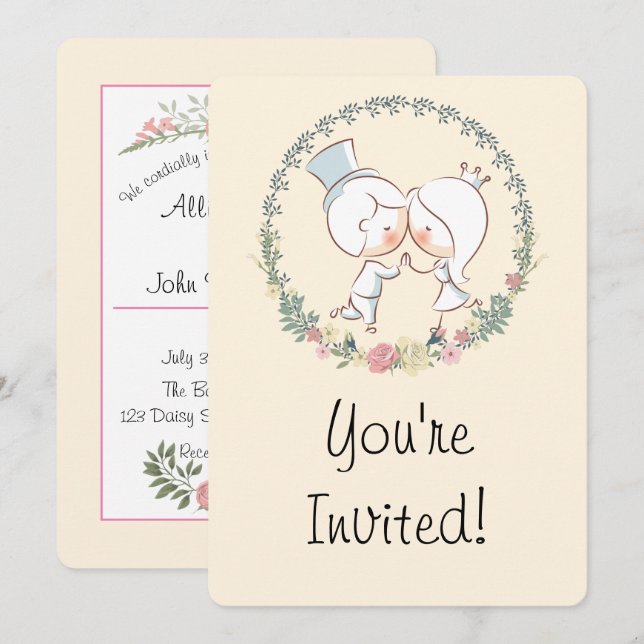 Niedliche Hochzeitsfeiern mit Bräuchen und Bräuche Einladung (Vorne/Hinten)