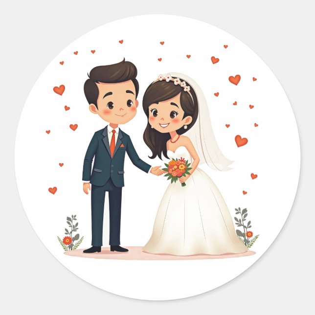 Niedliche Hochzeitsticker Runder Aufkleber (Vorderseite)