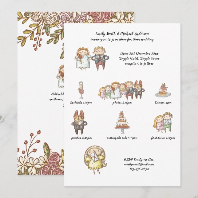 Niedliche Hochzeitstunde laden rustikal handgezeic Einladung (Vorne/Hinten)