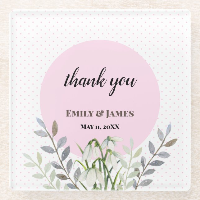 Niedliche Hochzeitweilige weiße Schneeröcke Pink P Glasuntersetzer (Vorderseite)