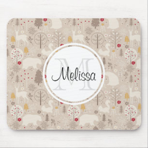 Niedliche Holztiere Nordic Muster Monogramm Mousepad