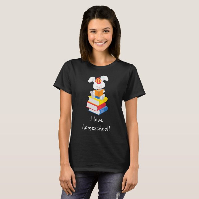 Niedliche Homeschool Bunny Reading T-Shirt (Vorne ganz)